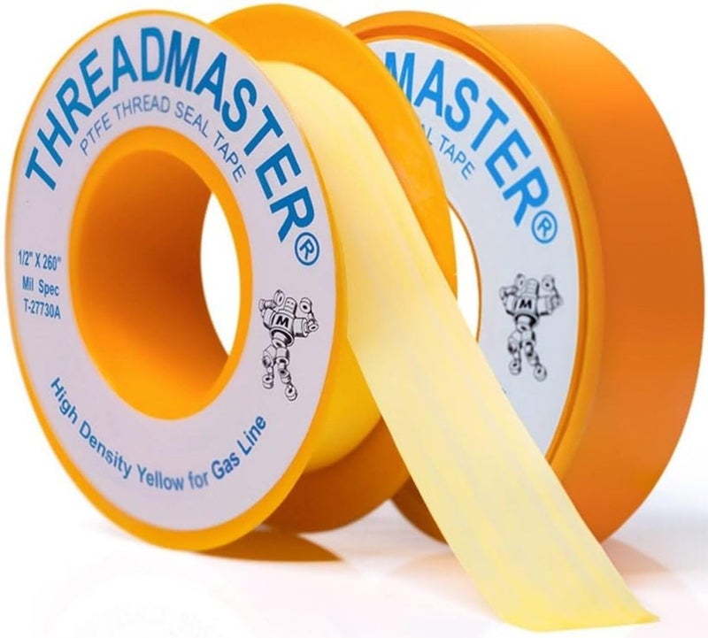 TAPEWELL Yellow Gas Teflon Tape, Pipe Thread Sealant, 260" Length 1/2" Width, for Propane, Natural Gas, & More, Pack of 2 (2) - Image 1